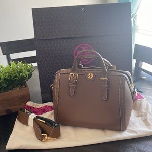 Tory Burch T Monogram Leather Barrel Bag